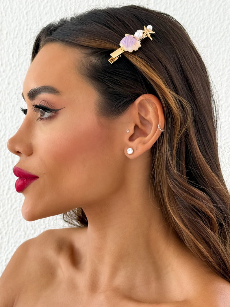 Presilha Folheada a Ouro 18k Resinada Design Estrela do Mar e Conchas