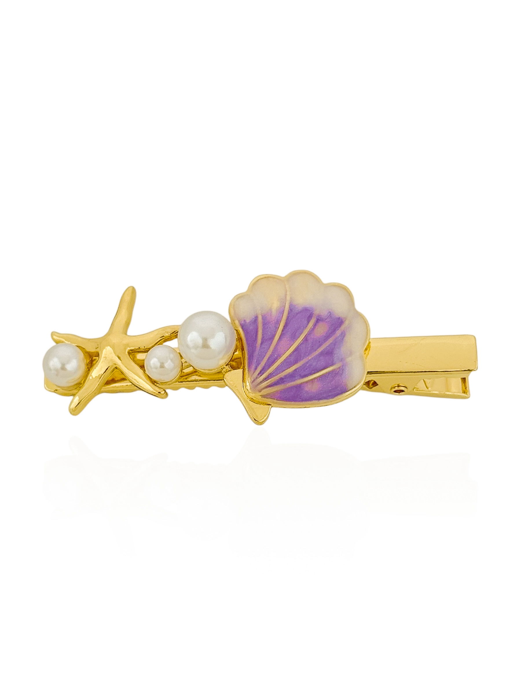 Presilha Folheada a Ouro 18k Resinada Design Estrela do Mar e Conchas
