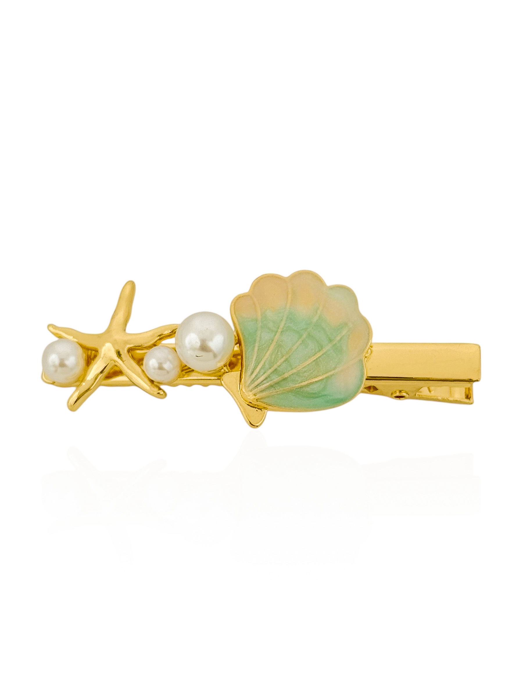 Presilha Folheada a Ouro 18k Resinada Design Estrela do Mar e Conchas