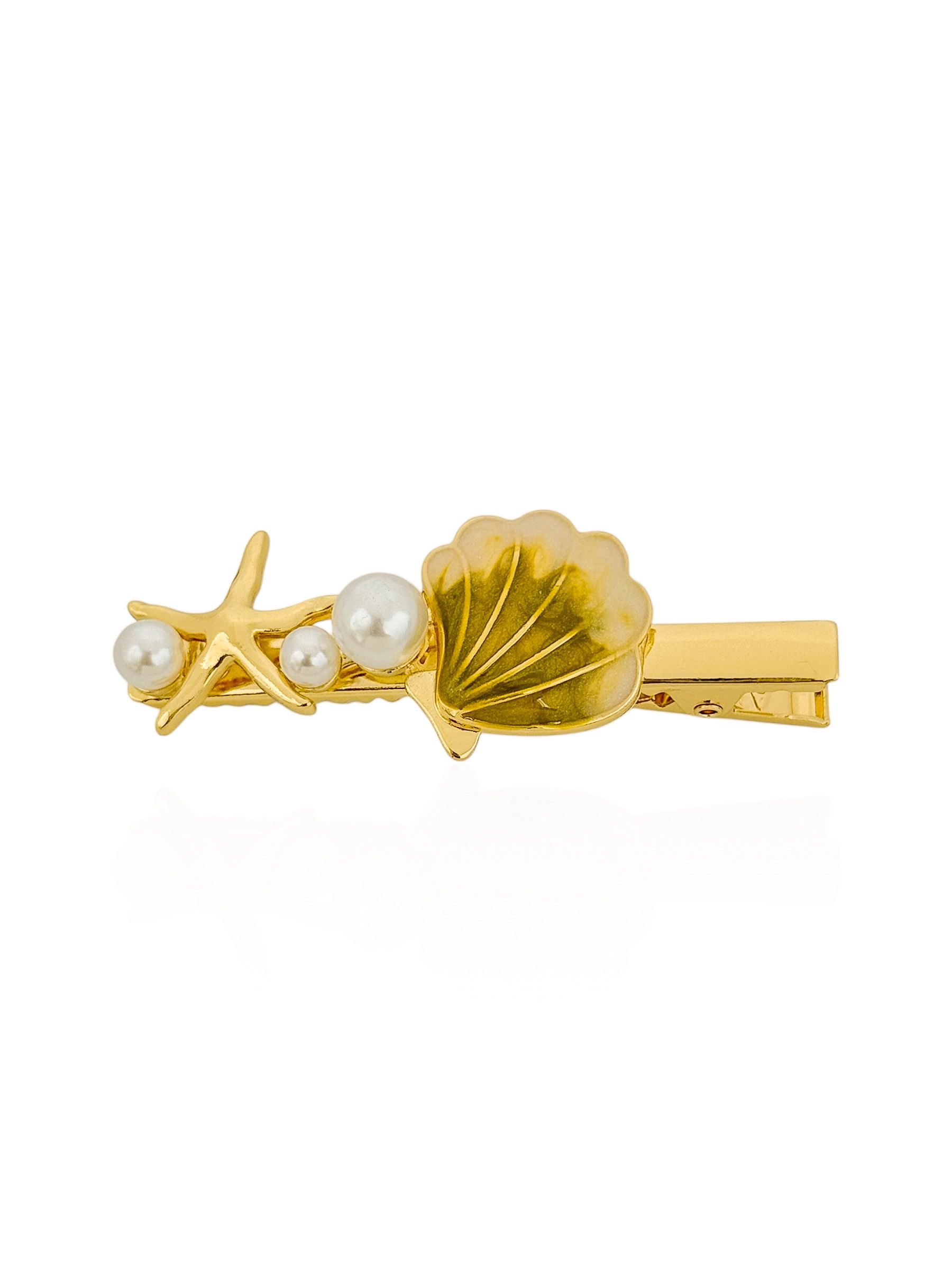 Presilha Folheada a Ouro 18k Resinada Design Estrela do Mar e Conchas