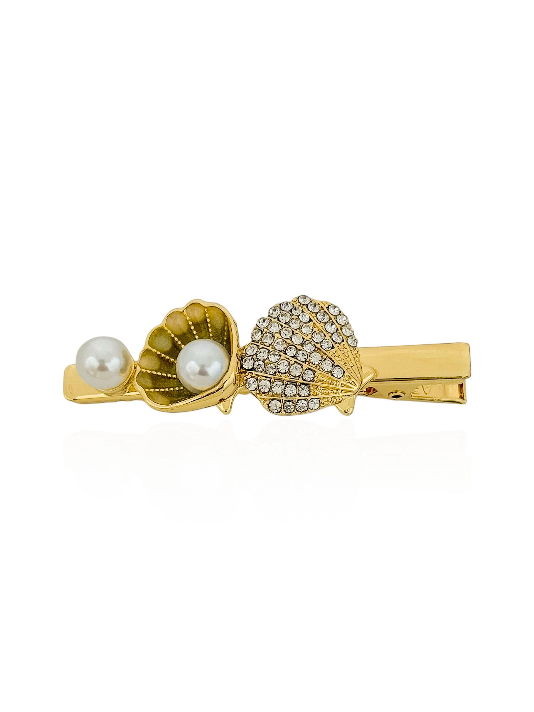 Presilha Folheado a Ouro 18k Conchas Com Pérolas Central Com Concha Cravejado