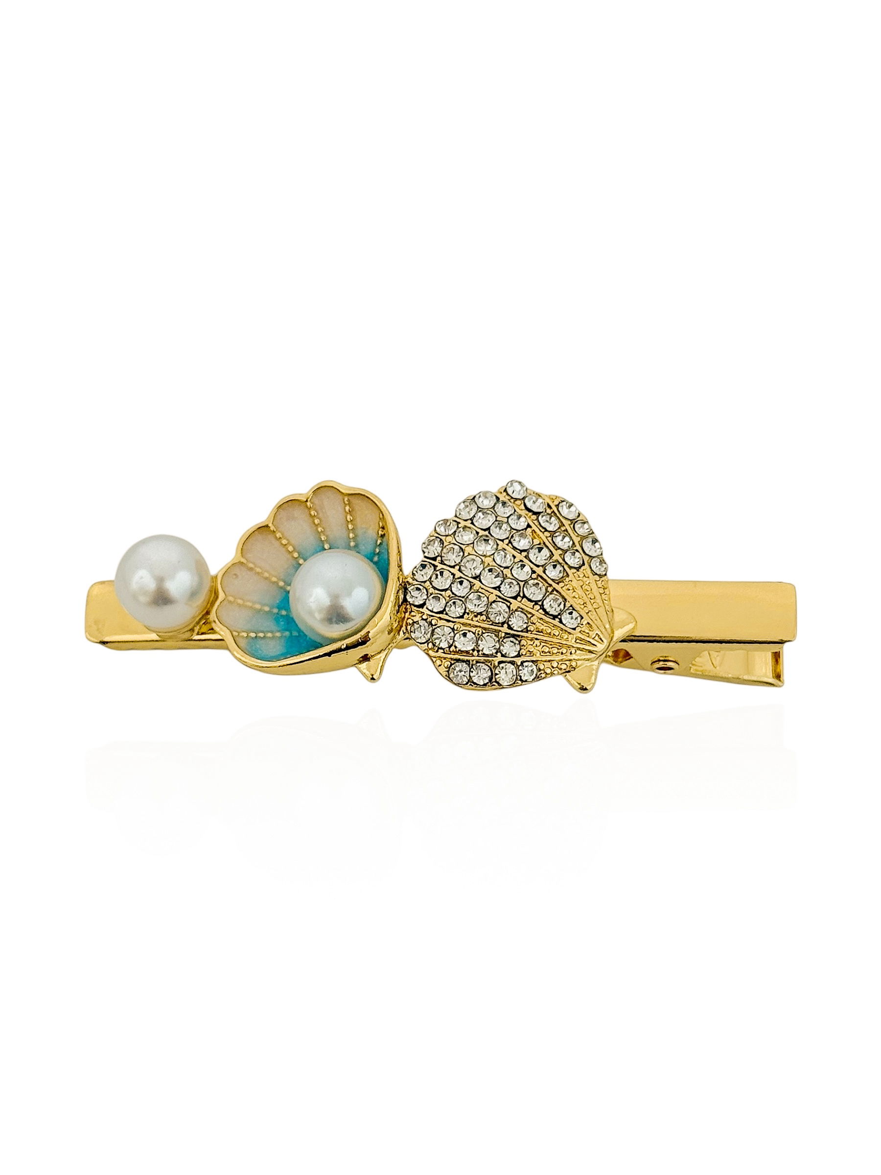 Presilha Folheado a Ouro 18k Conchas Com Pérolas Central Com Concha Cravejado
