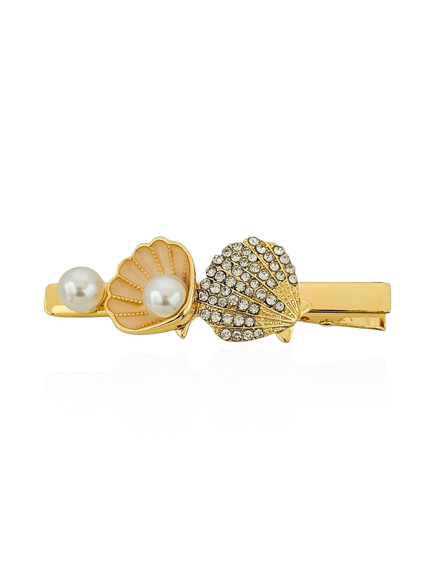 Presilha Folheado a Ouro 18k Conchas Com Pérolas Central Com Concha Cravejado
