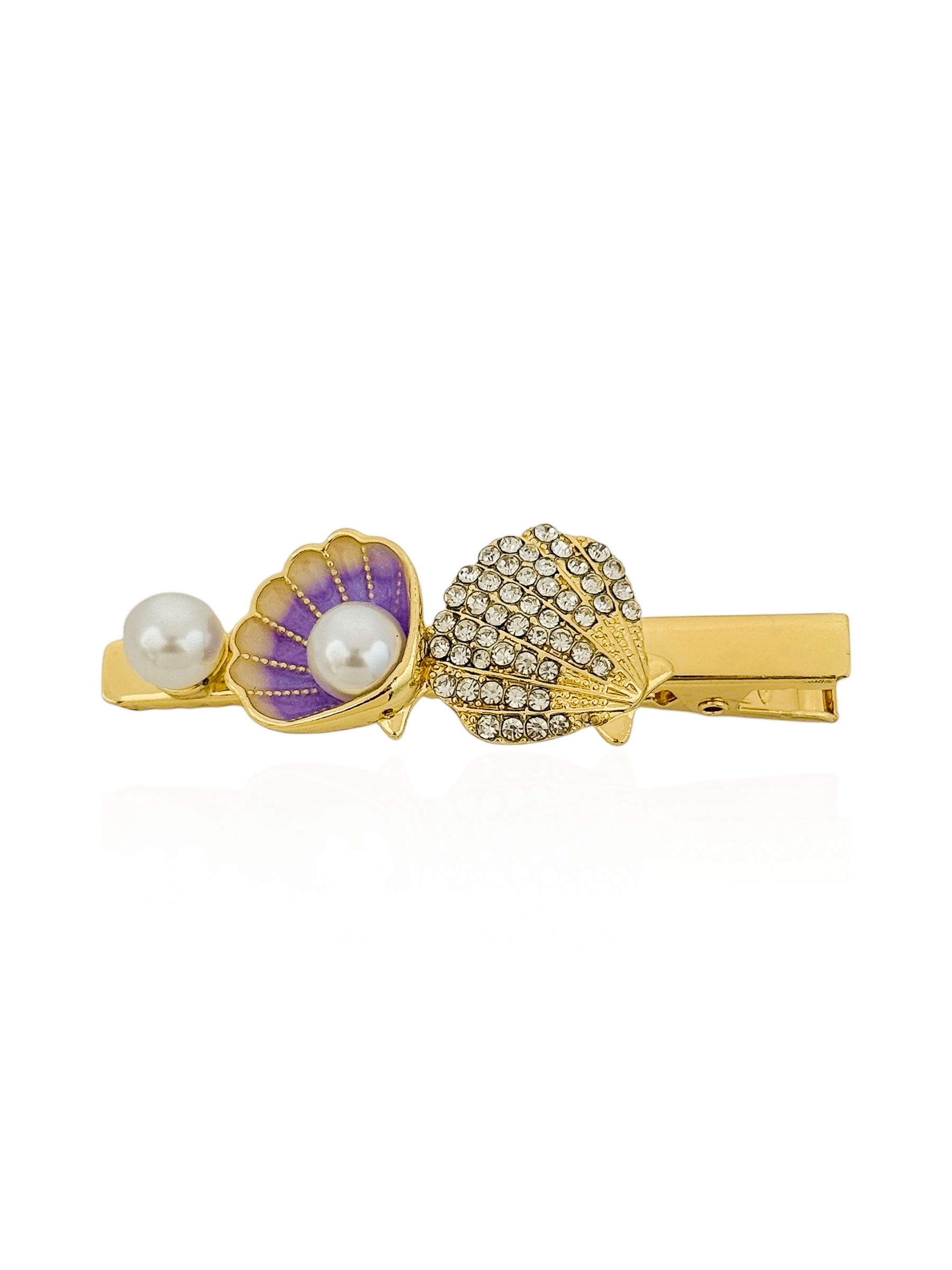 Presilha Folheado a Ouro 18k Conchas Com Pérolas Central Com Concha Cravejado