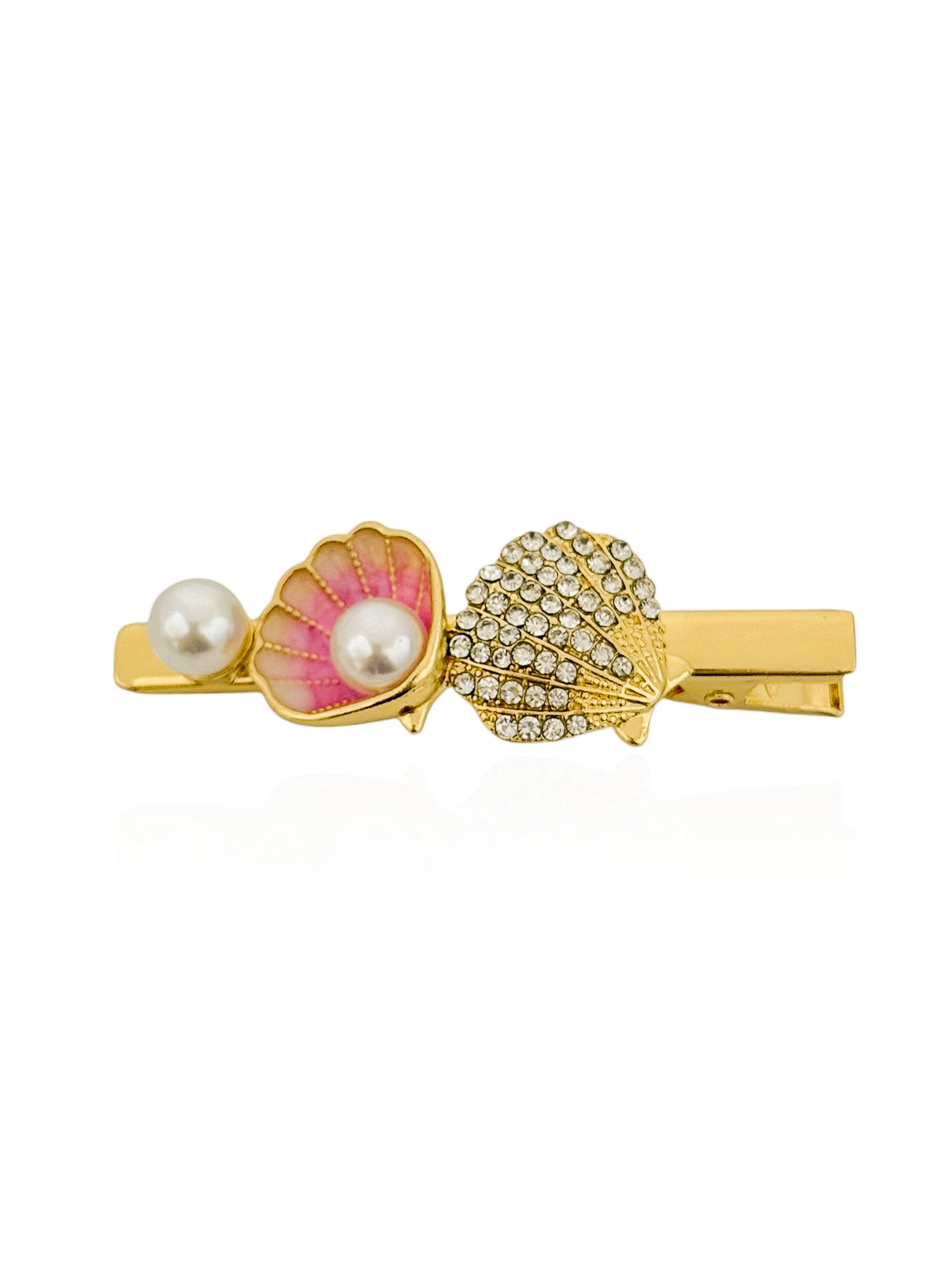 Presilha Folheado a Ouro 18k Conchas Com Pérolas Central Com Concha Cravejado