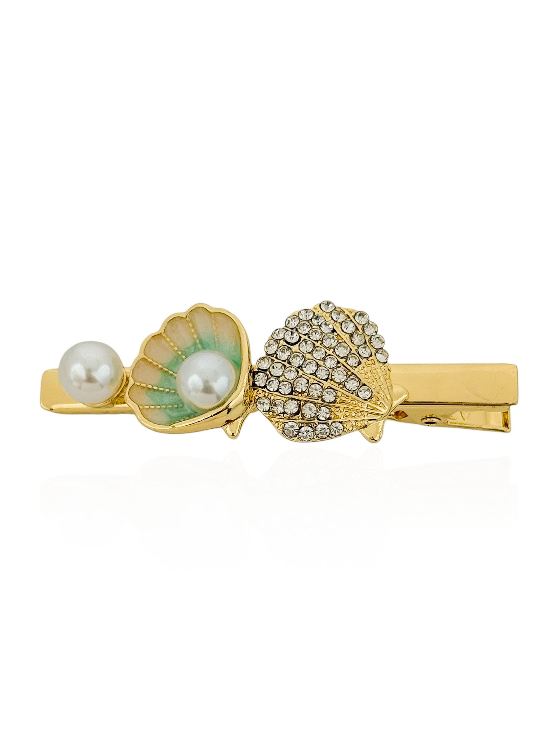 Presilha Folheado a Ouro 18k Conchas Com Pérolas Central Com Concha Cravejado