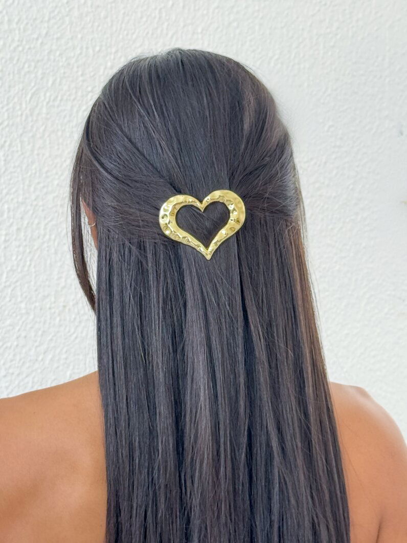 Presilha Folheado a Ouro 18k e Prata 925 Formato Coração Martelado