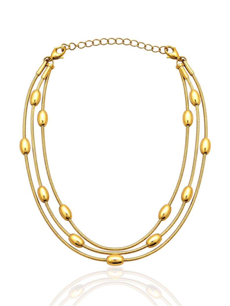 Pulseira Aço inoxidável Folheada a Ouro 18k Fios Com Mini Tubos
