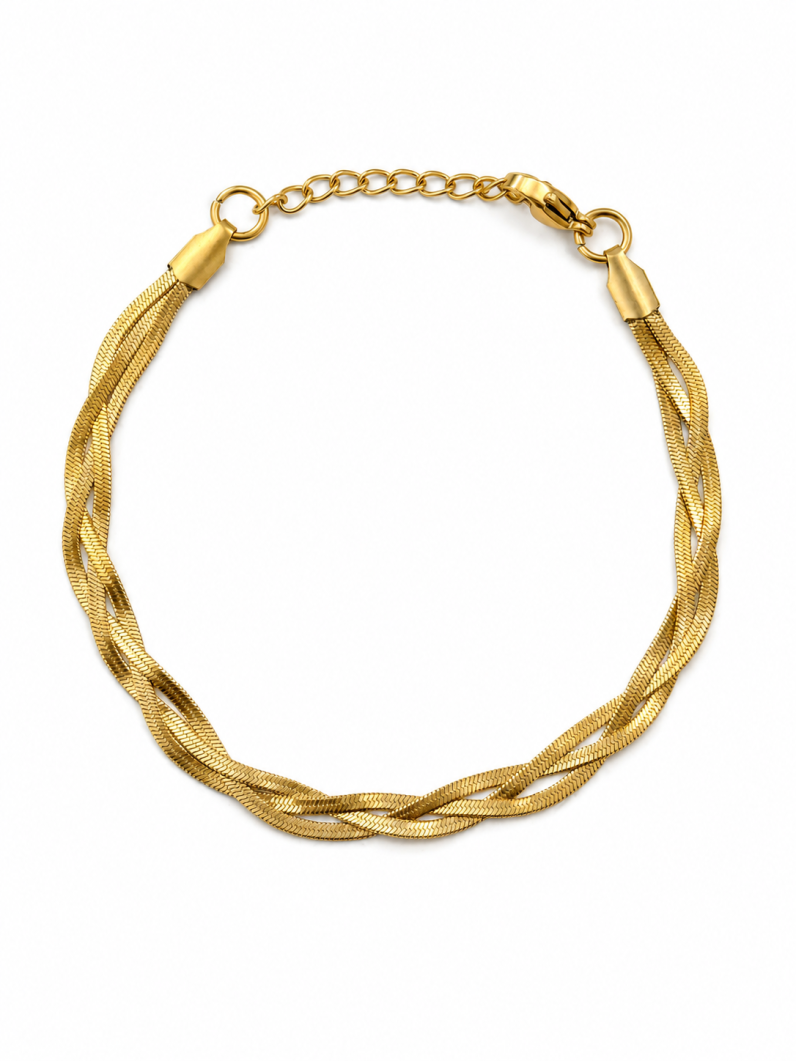 Pulseira Aço Inoxidável Folheada a Ouro 18k Fita Laminada Dupla