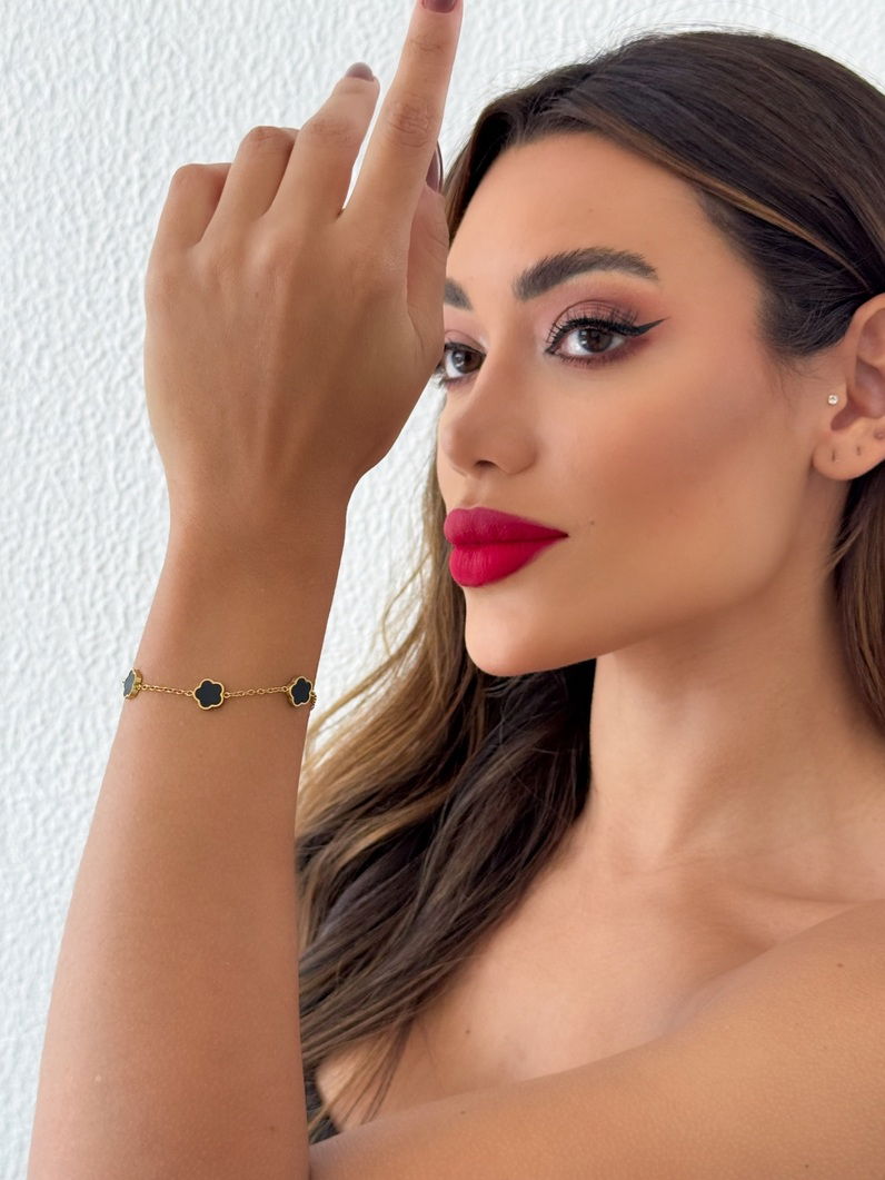 Pulseira Aço Inoxidável Folheada a Ouro 18k Inspiração Vg. Resinada Lisa