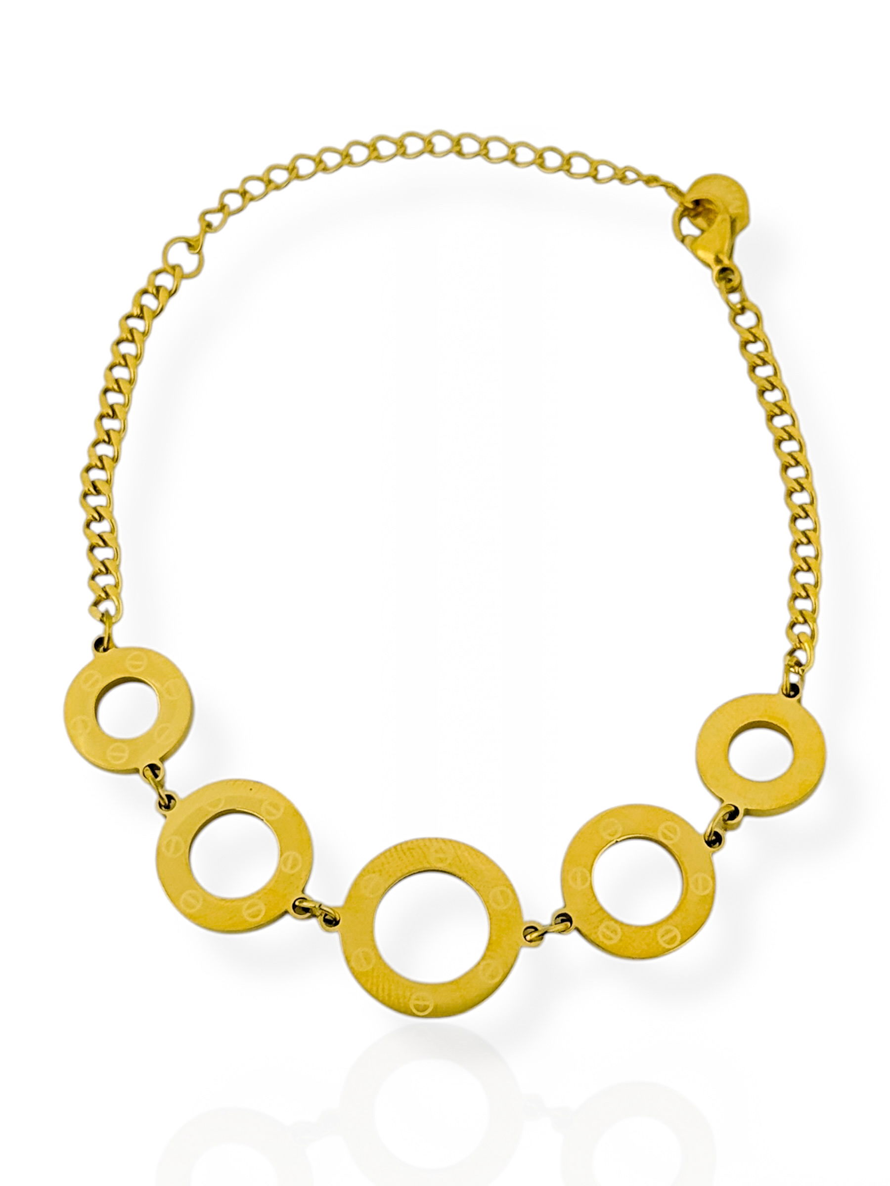 Pulseira Aço Inoxidável Folheado a Ouro 18k Círculos Lisos Vazados