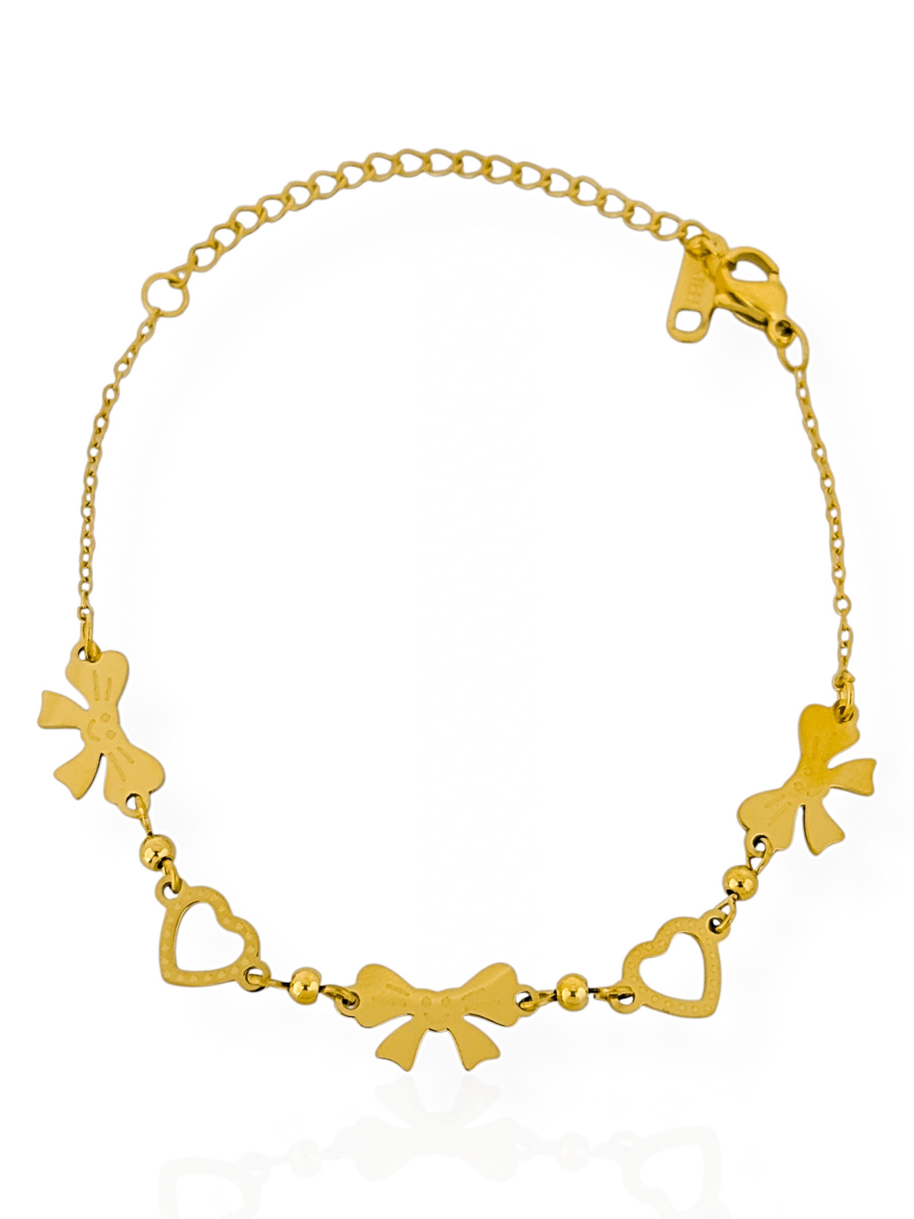 Pulseira Aço inoxidável Ouro Laço Com Coração Vazado