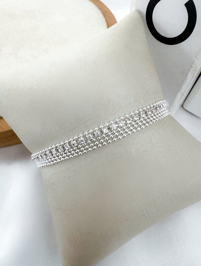 Pulseira Cinco Fios Folheada a Prata 925 com Fio de Zircônias