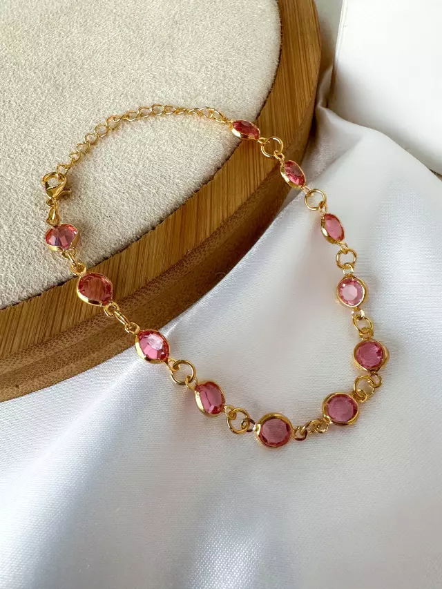 Pulseira Com Cristais Folheado A Ouro 18k