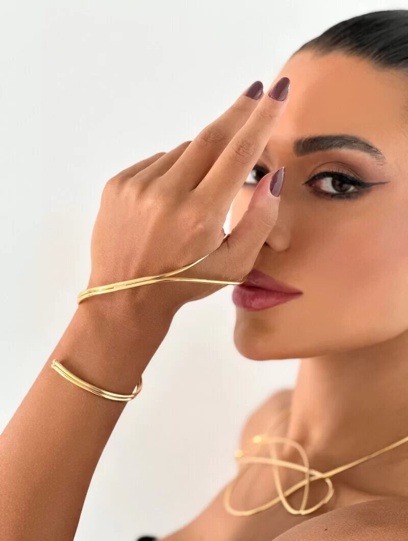 Pulseira de Mão Folheada a Ouro 18k e Prata 925 Aro Liso