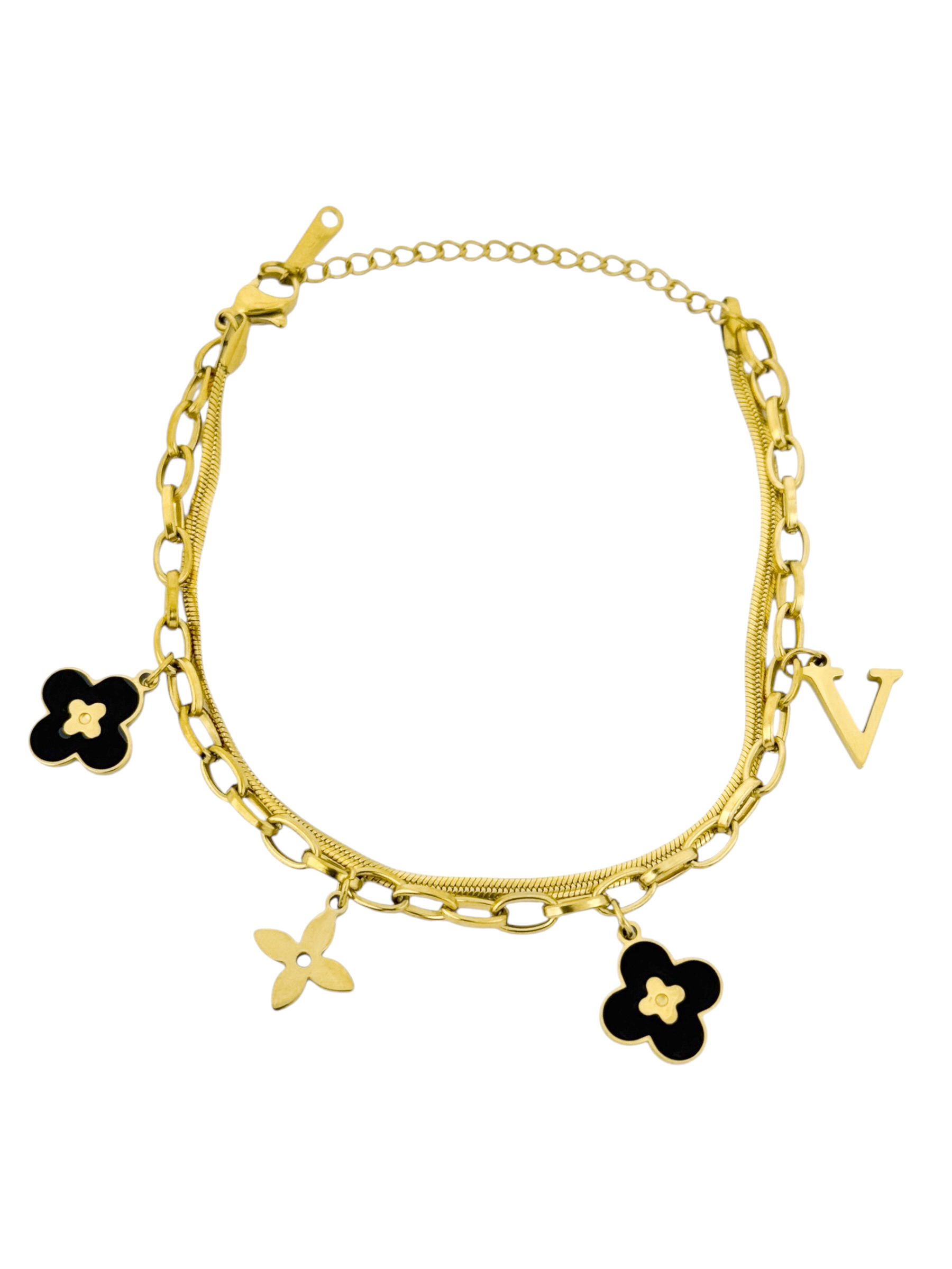 Pulseira Dupla de Aço Inoxidavel Folheado a Ouro 18k Inspiração Grandes Marcas