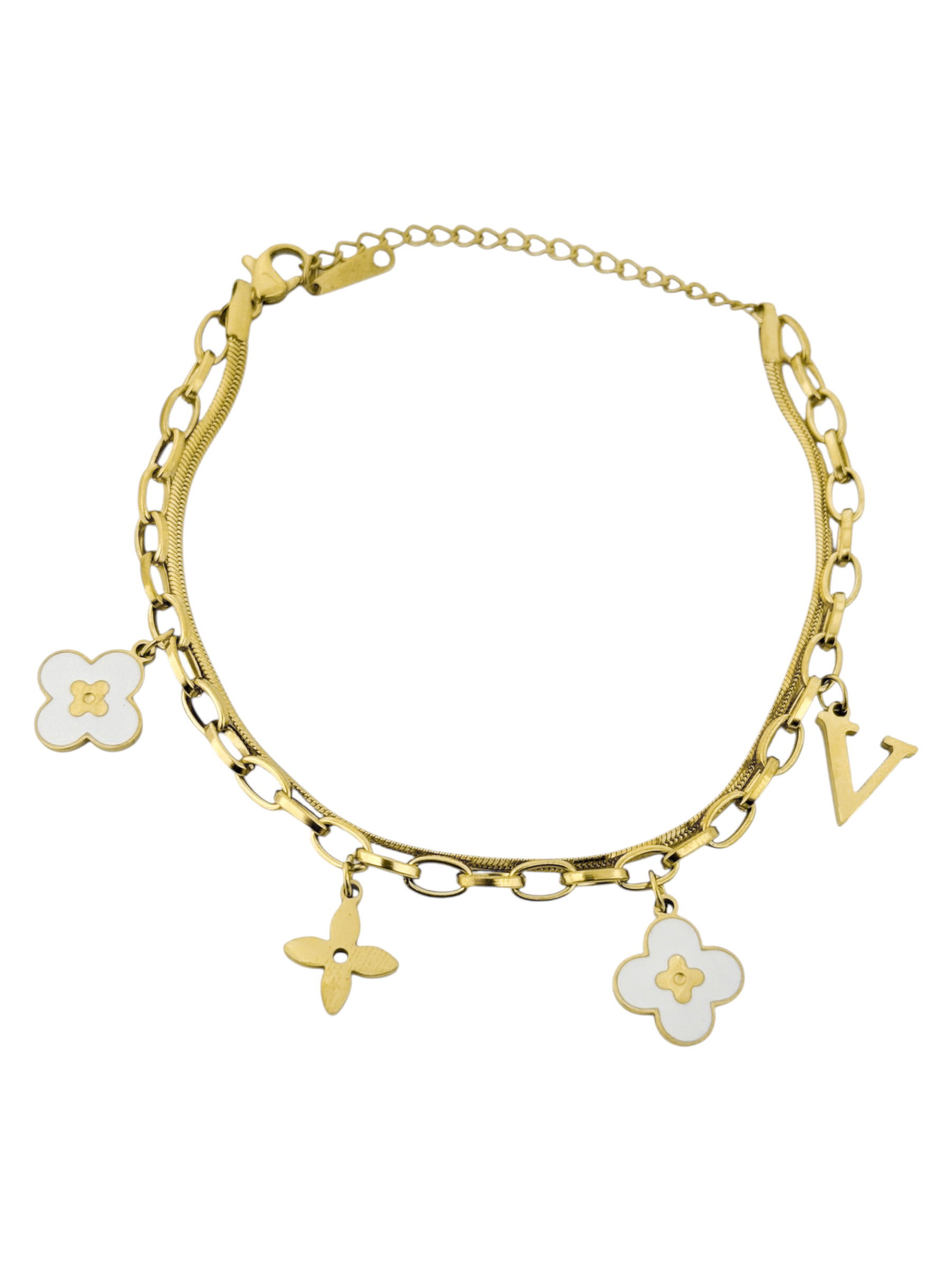 Pulseira Dupla de Aço Inoxidavel Folheado a Ouro 18k Inspiração Grandes Marcas