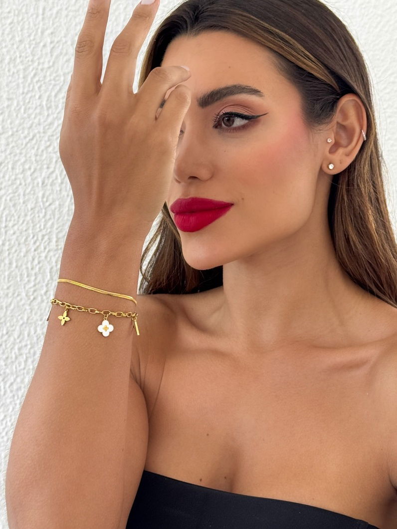 Pulseira Dupla de Aço Inoxidavel Folheado a Ouro 18k Inspiração Grandes Marcas