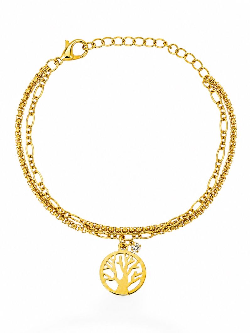 Pulseira Dupla Folheada a Ouro 18k Arvore da Vida