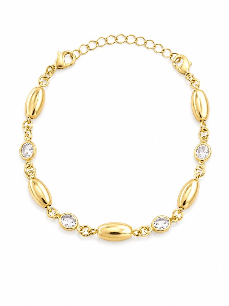 Pulseira Folheada a Ouro 18k Design Oval com Cristais