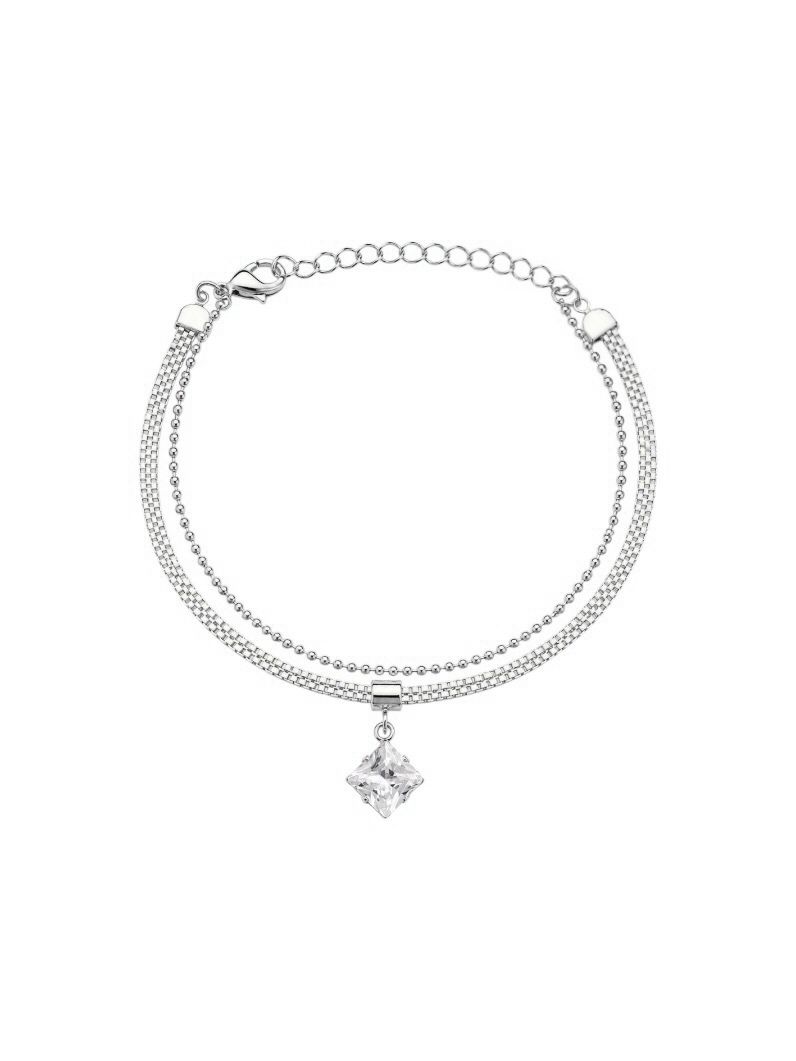 Pulseira Dupla Folheada a Ouro 18K e Prata Quadrado de Cristal
