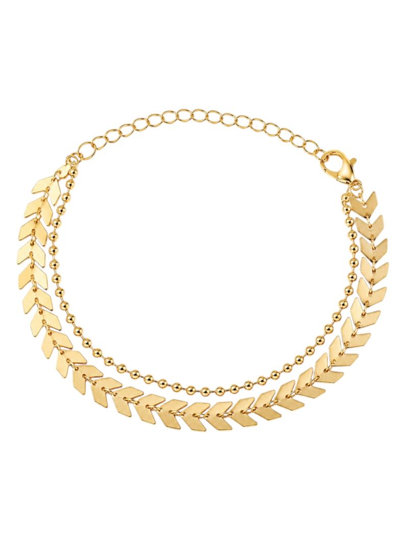 Pulseira Dupla Folheada a Ouro 18k Escamas e Esferas