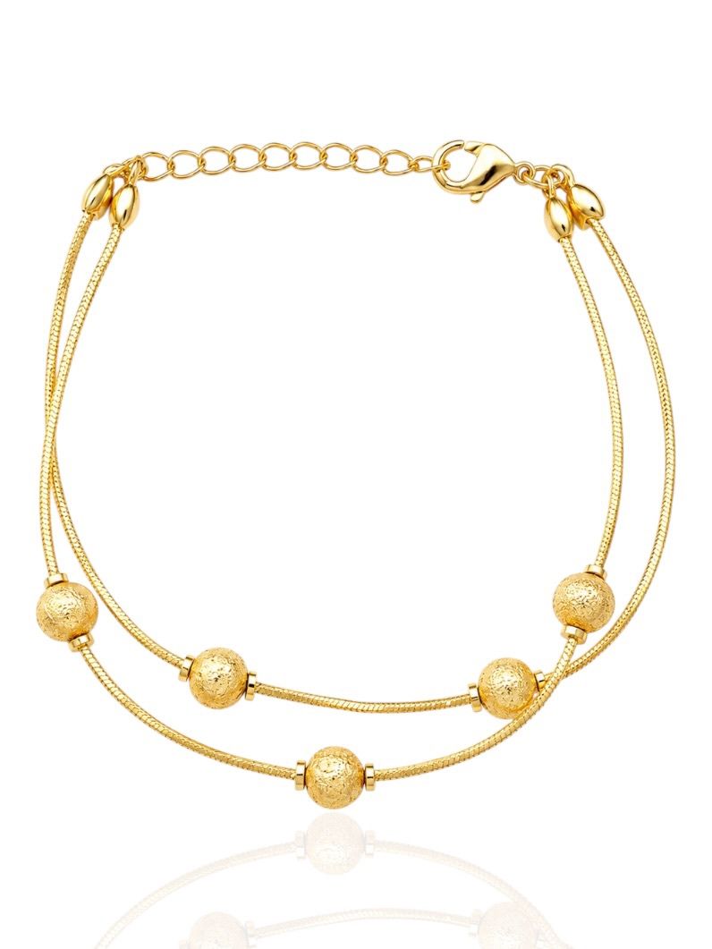 Pulseira Dupla Folheada a Ouro 18k Esferas Texturizadas
