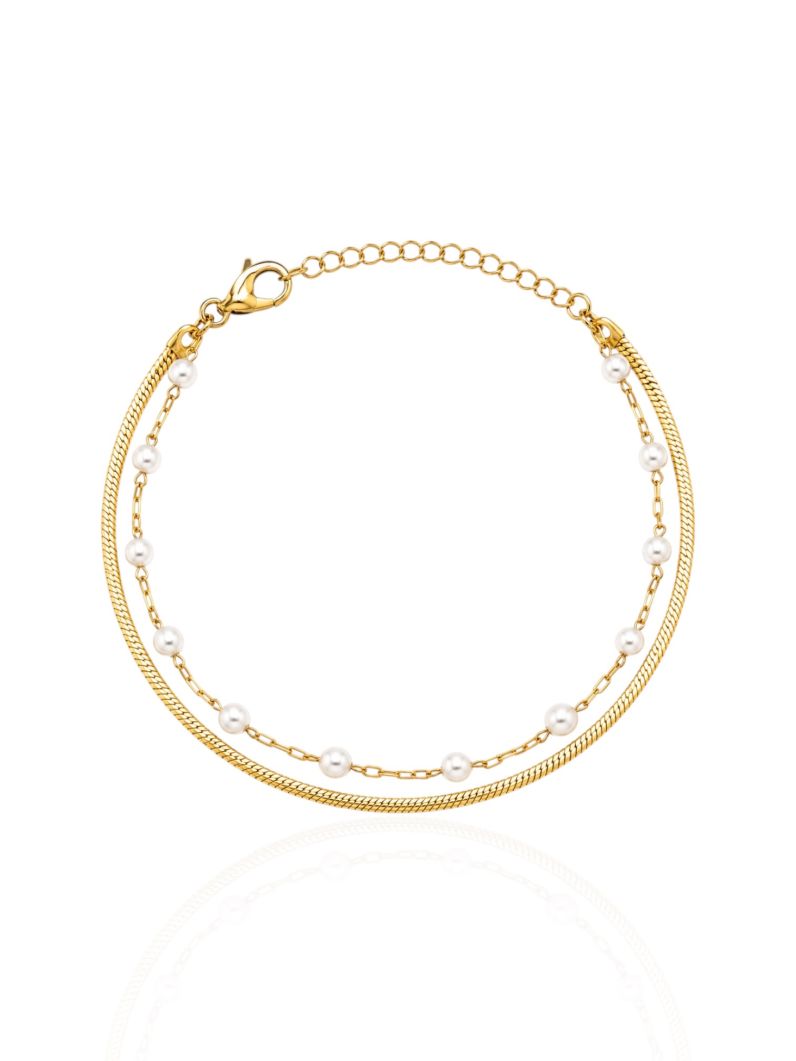 Pulseira Dupla Folheada a Ouro 18k Pérolas