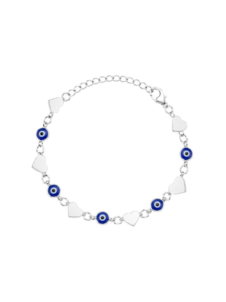 Pulseira Folheada a Prata 925 Coração e Olho Grego
