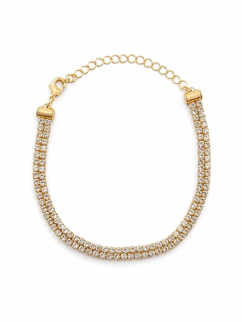 Pulseira Duplo Folheada a Ouro 18k Cordão Cravejado