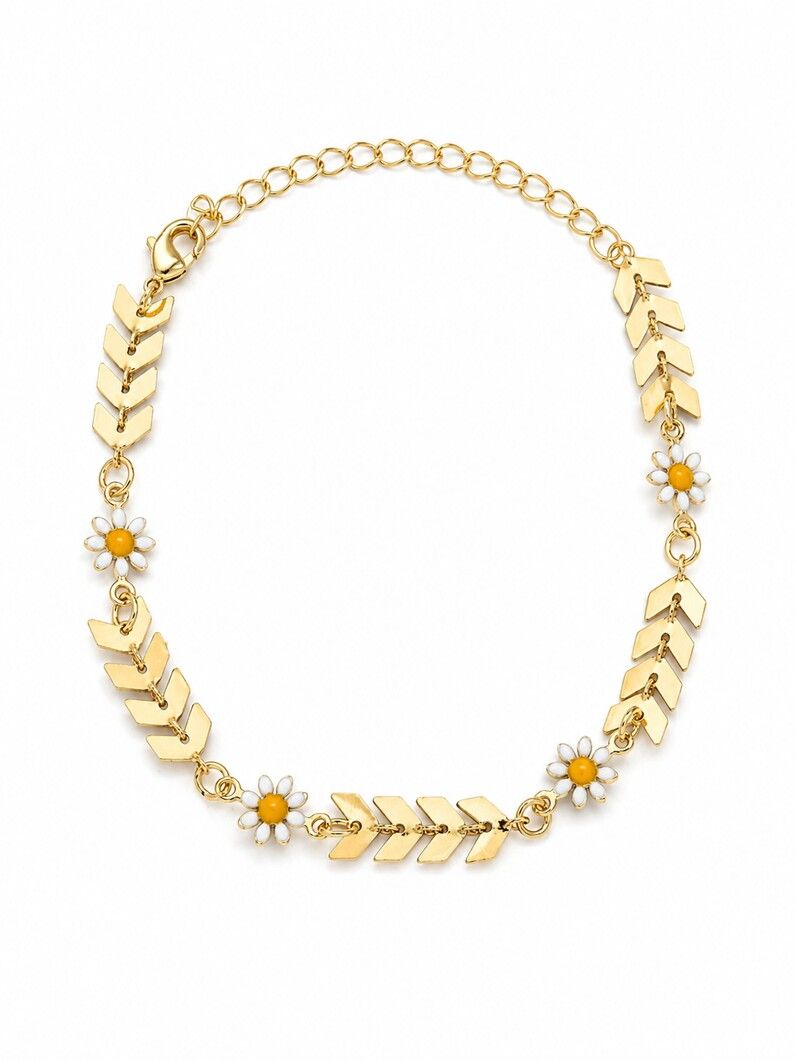 Pulseira Duplo Folheada a Ouro 18k Escamas Com Flor Margarina