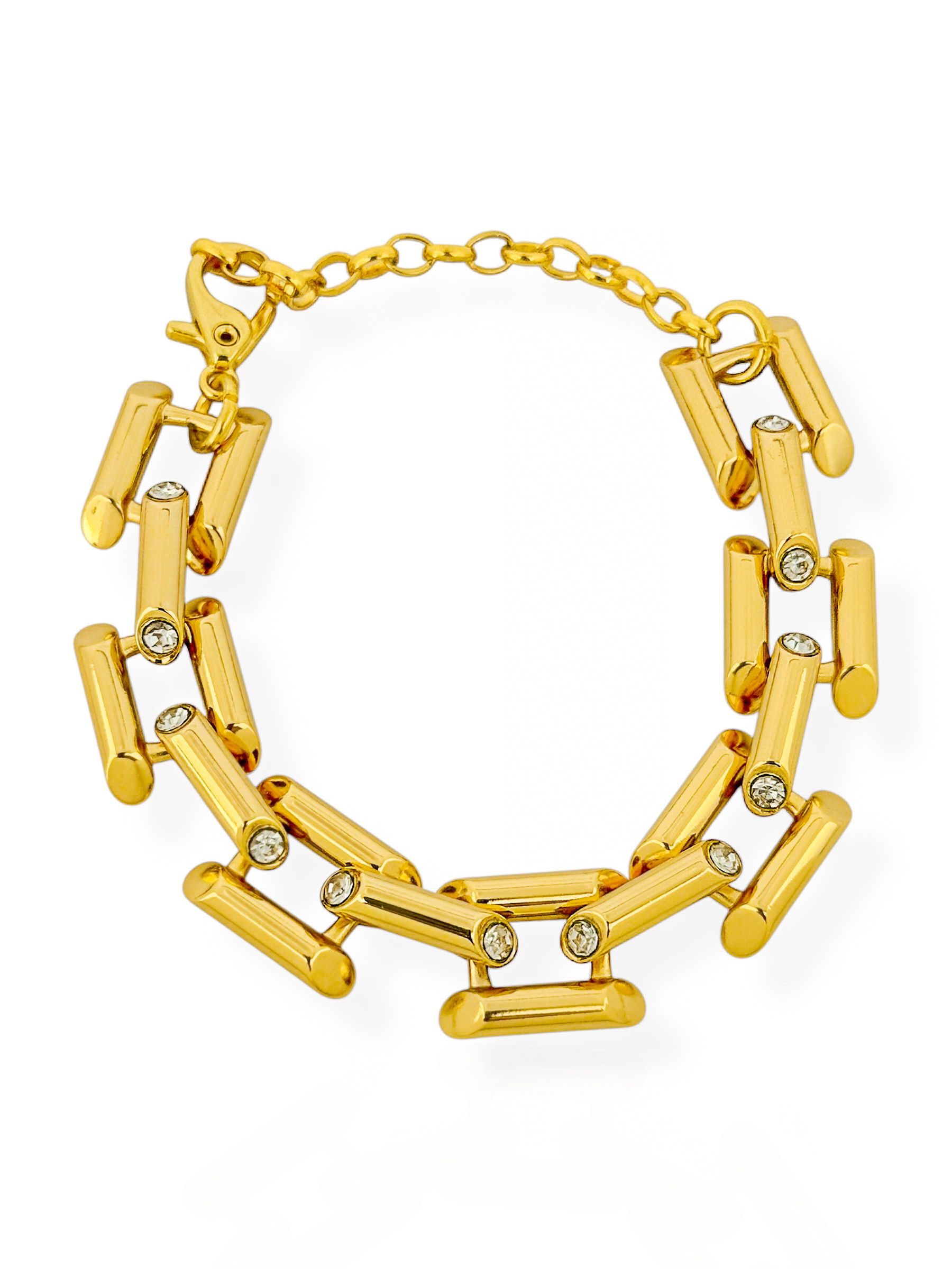Pulseira em verniz italiano com zircônias banhada em 10 milésimos de ouro 18k