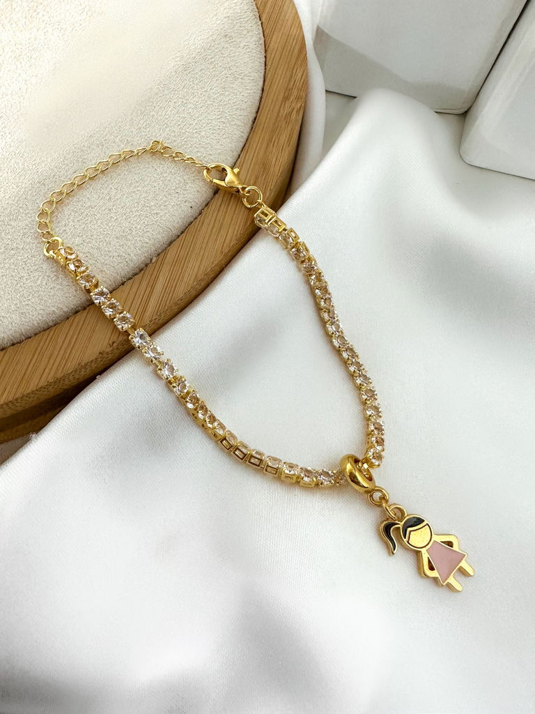 Pulseira em zircônias Folheada a Prata 925 com pingente Semi Joia Crianças