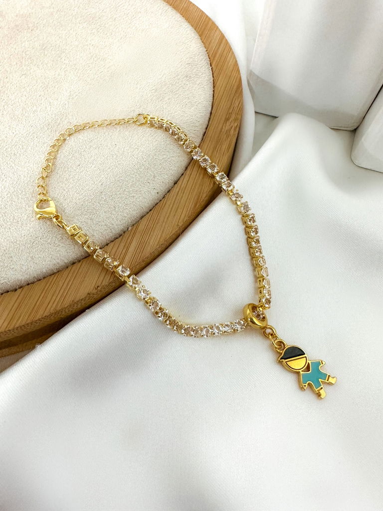 Pulseira em zircônias Folheada a Prata 925 com pingente Semi Joia Crianças