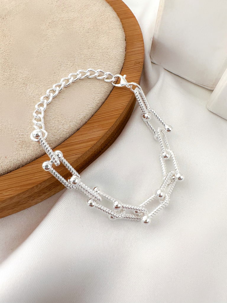Pulseira escovada inspiração joalheria folheado em ouro 18k e prata 925