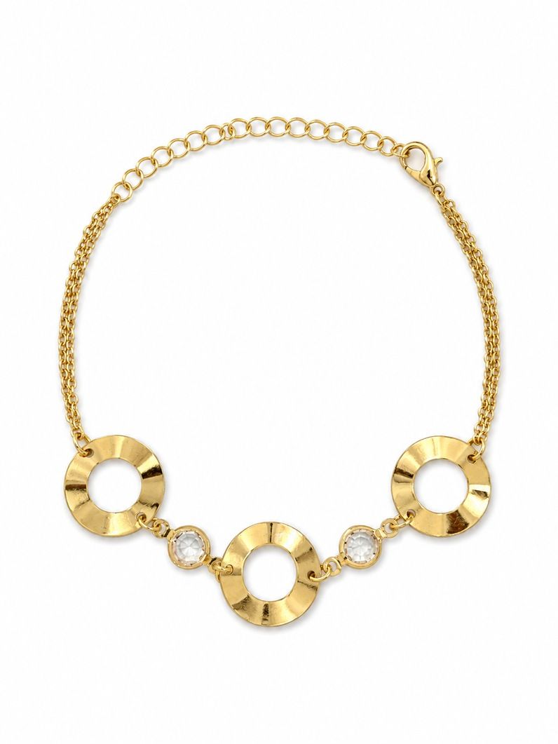 Pulseira Folheada a Ouro 18k Círculo Vazado Com Pontos de Luz