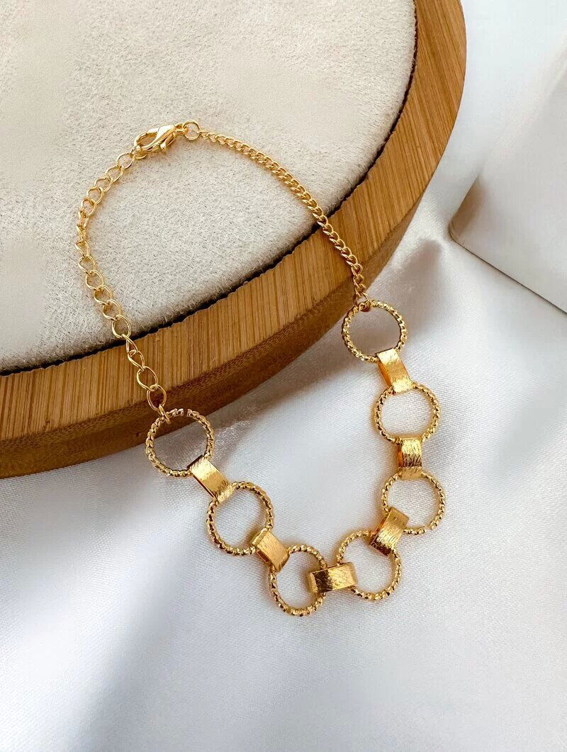 Pulseira Folheada a Ouro 18k Circulos Vazados