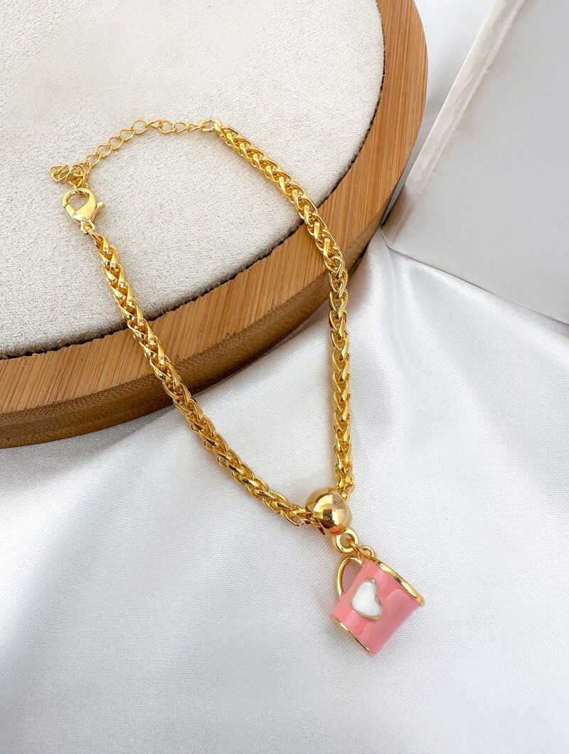 Pulseira Folheada a Ouro 18k com Caneca Resinada