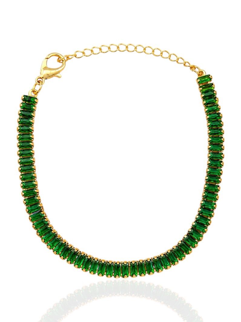 Pulseira Folheada a Ouro 18k Com Navetes Verde