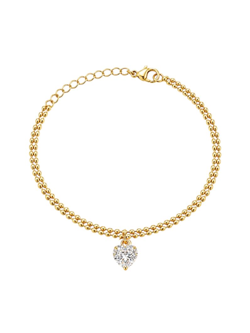 Pulseira Folheada a Ouro 18k Coração Cristal