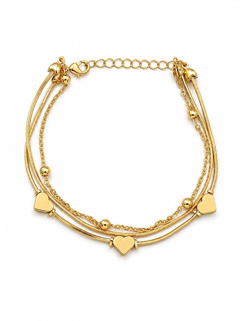 Pulseira Folheada a Ouro 18k Corações e Esferas
