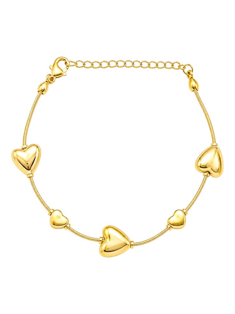 Pulseira Folheada a Ouro 18k Corações Lisos