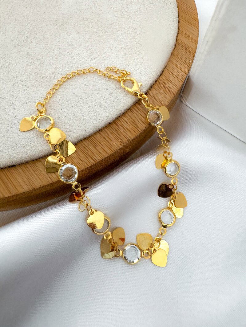 Pulseira Folheada a Ouro 18k Corações Lisos com Zircônias