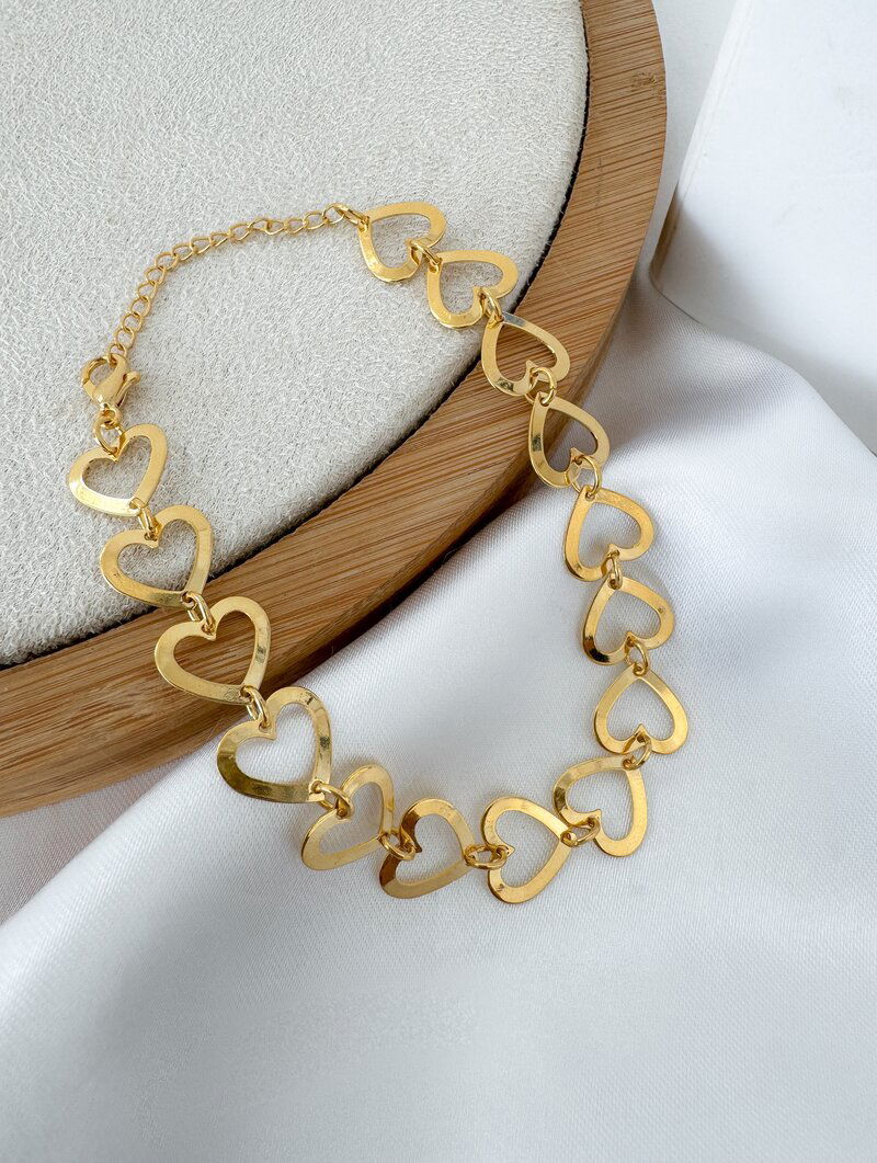 Pulseira Folheada a Ouro 18k Corações Lisos Vazados