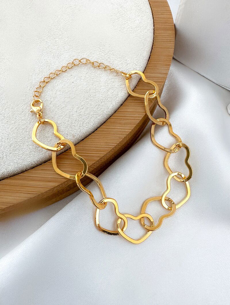 Pulseira Folheada a Ouro 18k Corações Vazados