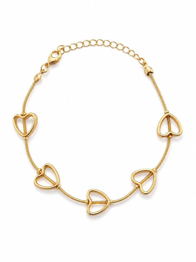 Pulseira Folheada a Ouro 18k Corações Vazados