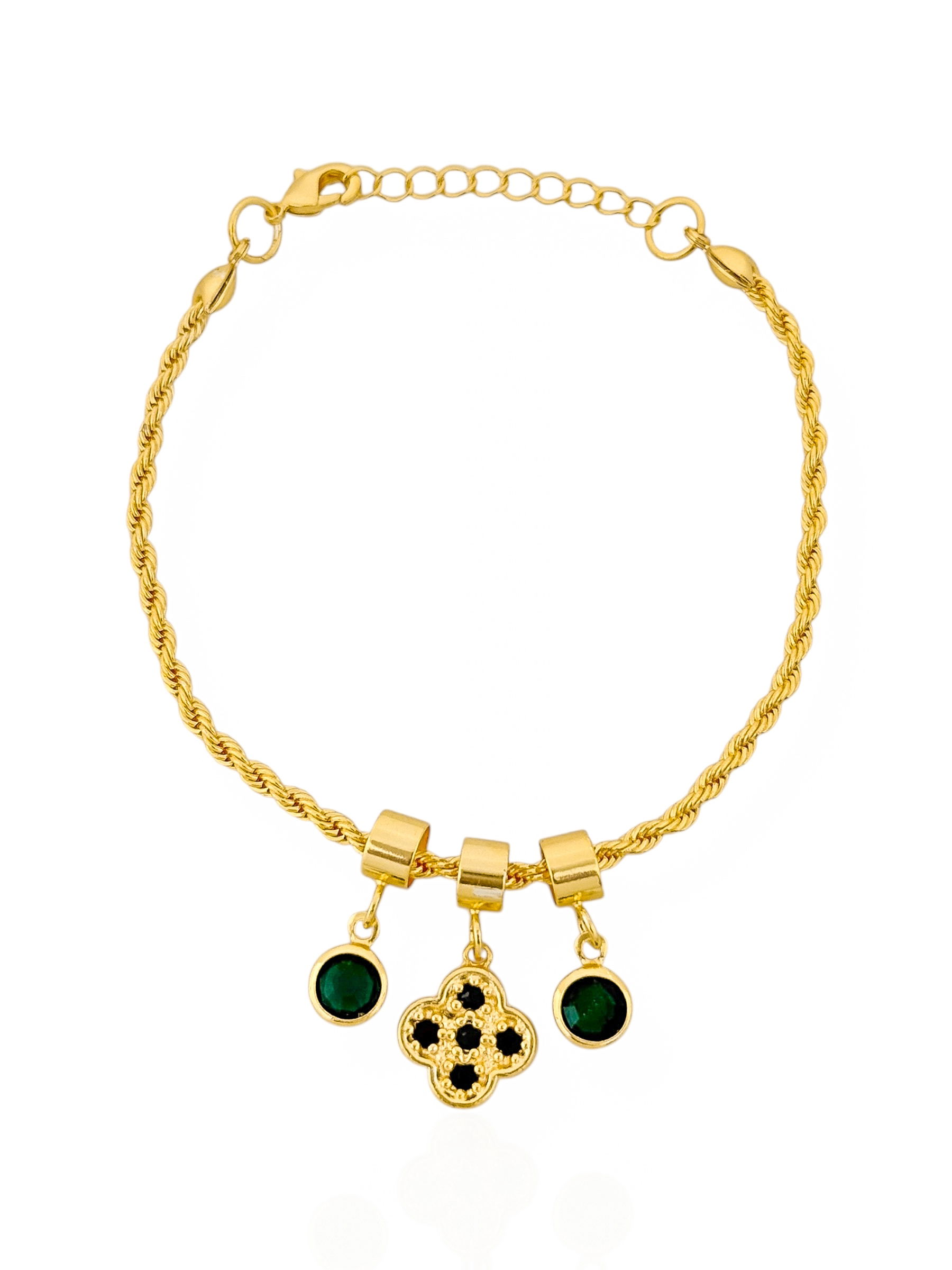 Pulseira Folheada a Ouro 18k Cordão Baiano Com Pingente Inspiração Vg Verde