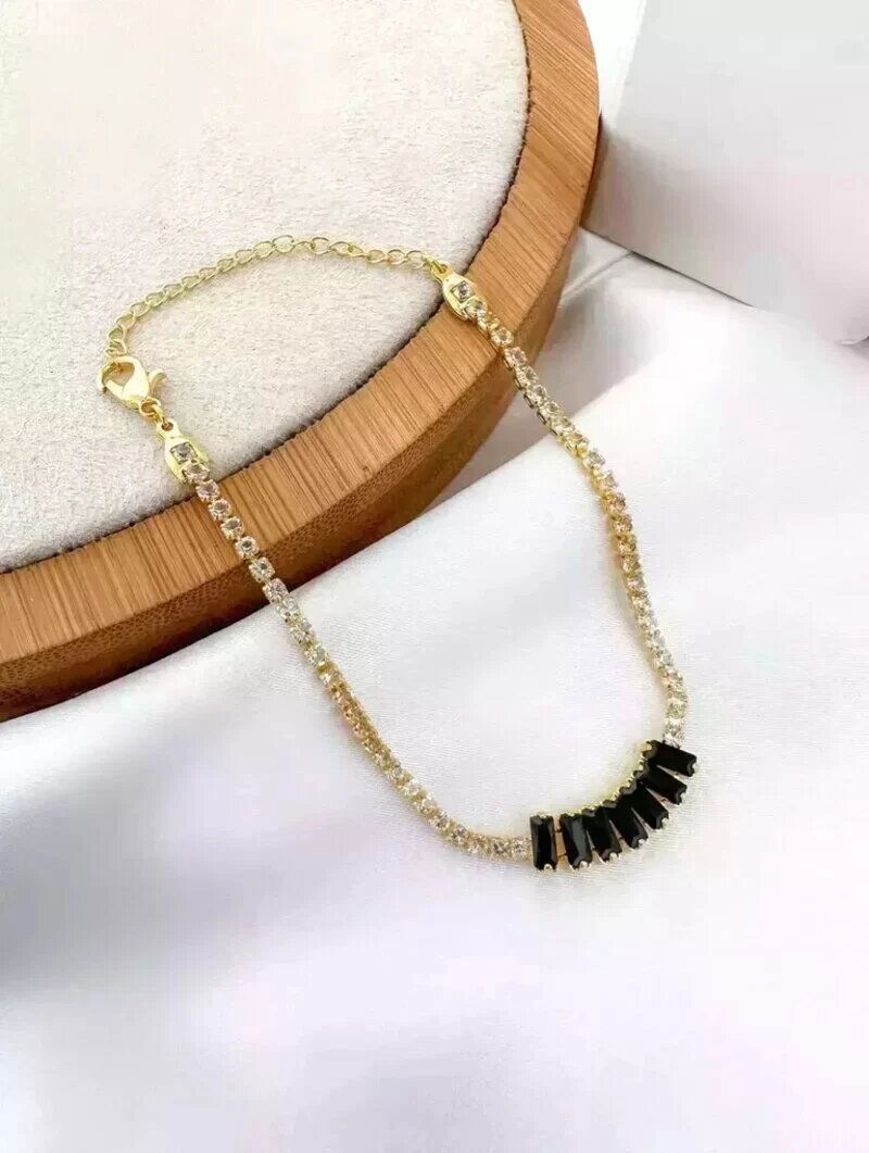 pulseira folheada a ouro 18k cordão em micro zircônias com navetes.