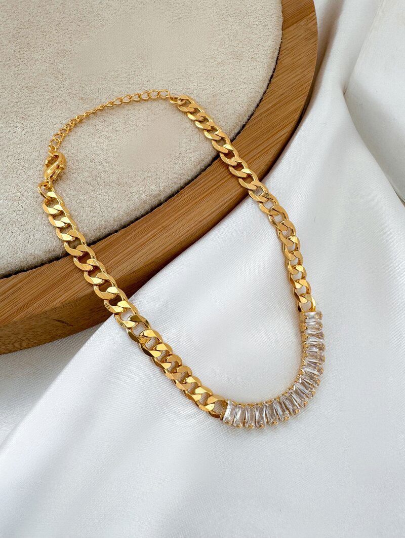 Pulseira Folheada a Ouro 18k Correntaria com Navetes