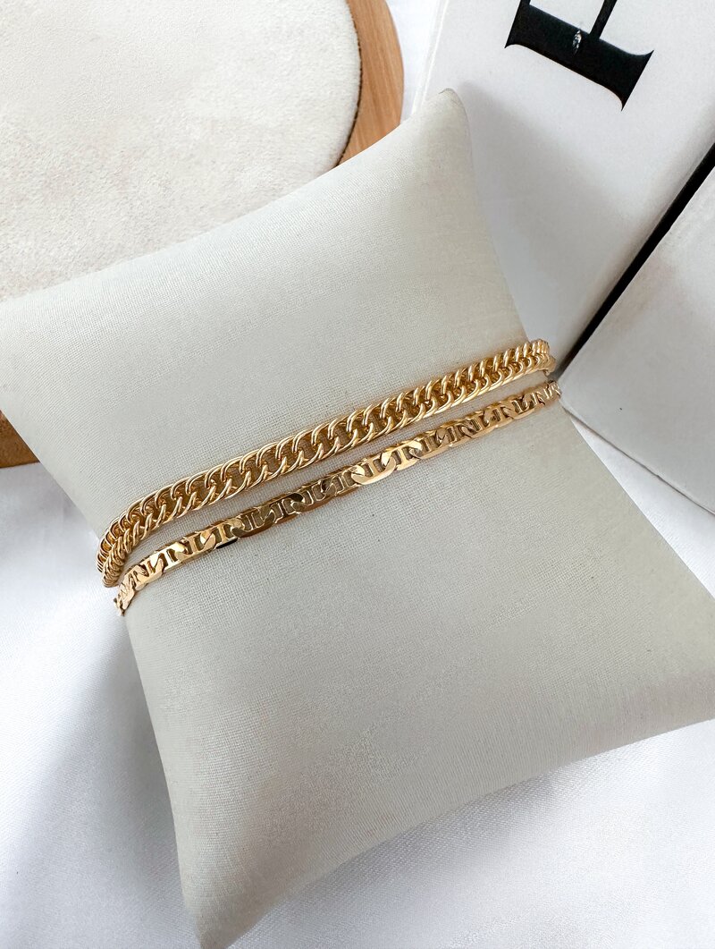 Pulseira Folheada a Ouro 18k Correntaria com Piastrine